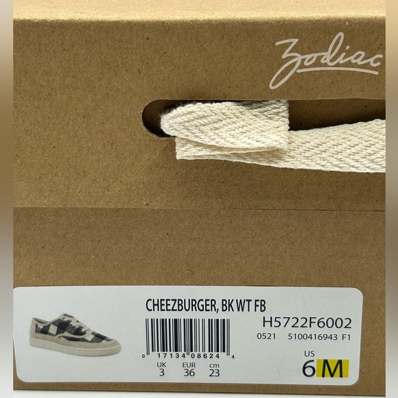 Zodiac Cheezburger Plaid Lace-Up Sneakers Women’s Size 6M Black White Tan NWT - Picture 12 of 12